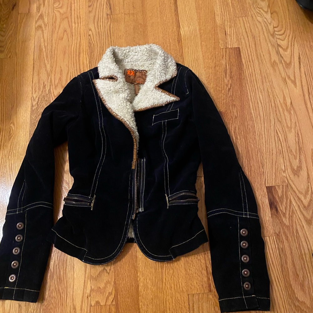 Twenty Second Black Velvet Teddy Jacket with Cream Accents